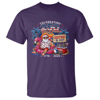 Christmas In July 250 Years 1776 2026 Patriotic Santa Flamingo Float Summer Xmas T Shirt