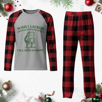 Sarcastic Overthinking Frog Coffee Meme Plaid Pajama Set Wish I Lacked Critical Thinking Skills Y'all Seem So Happy
