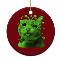 Funny Alien Cat Meme Retro Y2K Vintage Space Kitty Ceramic Ornament