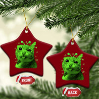 Funny Alien Cat Meme Retro Y2K Vintage Space Kitty Ceramic Ornament
