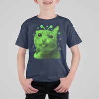 Funny Alien Cat Meme Retro Y2K Vintage Space Kitty T Shirt For Kid