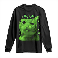 Funny Alien Cat Meme Retro Y2K Vintage Space Kitty Long Sleeve Shirt