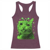 Funny Alien Cat Meme Retro Y2K Vintage Space Kitty Racerback Tank Top