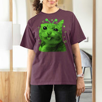 Funny Alien Cat Meme Retro Y2K Vintage Space Kitty T Shirt For Women