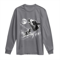 Cow Howling at Moon Vintage 90s Graphic Long Sleeve Shirt Retro Farm Animal Country Western Gift