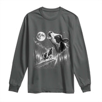 Cow Howling at Moon Vintage 90s Graphic Long Sleeve Shirt Retro Farm Animal Country Western Gift
