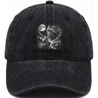Frog Moon Washed Cotton Baseball Cap Vintage 90s Frog Howling to Moon Parody Meme