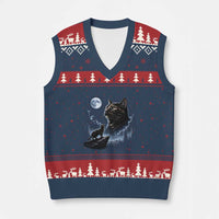 Tortoiseshell Cat Howling To The Moon V-Neck Knit Sweater Vest Tortie Cat Lover 90s Retro