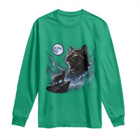 Tortoiseshell Cat Howling To The Moon Long Sleeve Shirt Tortie Cat Lover 90s Retro