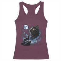 Tortoiseshell Cat Howling To The Moon Racerback Tank Top Tortie Cat Lover 90s Retro