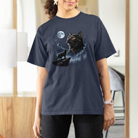 Tortoiseshell Cat Howling To The Moon T Shirt For Women Tortie Cat Lover 90s Retro