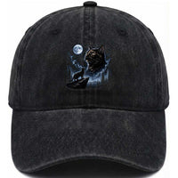 Tortoiseshell Cat Howling To The Moon Washed Cotton Baseball Cap Tortie Cat Lover 90s Retro