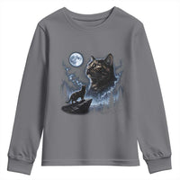 Tortoiseshell Cat Howling To The Moon Youth Sweatshirt Tortie Cat Lover 90s Retro