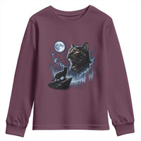 Tortoiseshell Cat Howling To The Moon Youth Sweatshirt Tortie Cat Lover 90s Retro