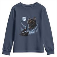 Tortoiseshell Cat Howling To The Moon Youth Sweatshirt Tortie Cat Lover 90s Retro