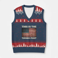 Retro This is The Turning Point V-Neck Knit Sweater Vest Vintage USA Freedom Patriotic America Flag - Wonder Print Shop