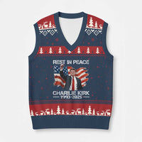 Rest in Peace Charlie Kirk V-Neck Knit Sweater Vest Memorial Tribute Charlie A True Patriot USA Flag - Wonder Print Shop
