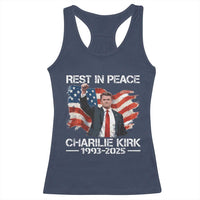 Rest in Peace Charlie Kirk Racerback Tank Top Memorial Tribute Charlie A True Patriot USA Flag - Wonder Print Shop