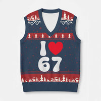 I Love 67 V-Neck Knit Sweater Vest 67th Birthday Six Seven Funny Gen Alpha Slang Saying - Wonder Print Shop