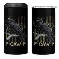 Funny Crow 4 in 1 Can Cooler Tumbler F-Caw-F Raven Camo USA Flag Adult Humor - Wonder Print Shop