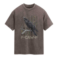 Funny Crow Washed Cotton T-Shirt F-Caw-F Raven Camo USA Flag Adult Humor
