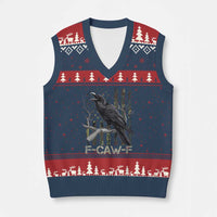 Funny Crow V-Neck Knit Sweater Vest F-Caw-F Raven Camo USA Flag Adult Humor - Wonder Print Shop