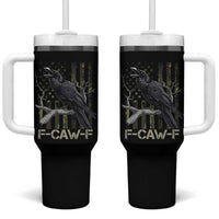 Funny Crow Tumbler With Handle F-Caw-F Raven Camo USA Flag Adult Humor - Wonder Print Shop