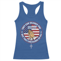Charlie Kirk Memorial Racerback Tank Top Retro American Flag - Wonder Print Shop