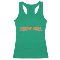 Showgirl Racerback Tank Top Retro Vintage Varsity Sports Orange Text - Wonder Print Shop