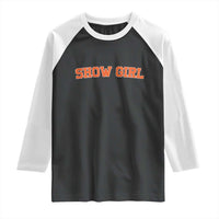 Showgirl Raglan Shirt Retro Vintage Varsity Sports Orange Text - Wonder Print Shop