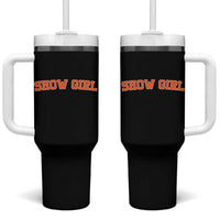 Showgirl Tumbler With Handle Retro Vintage Varsity Sports Orange Text - Wonder Print Shop