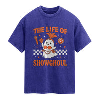 Funny Halloween Costume Showgirl Washed Cotton T-Shirt The Life of A Showghoul Cute Ghost