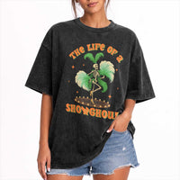 Funny Halloween Costume Showgirl Washed Cotton T-Shirt The Life of A Showghoul Slay Skeleton Girl