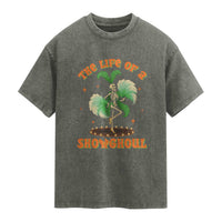 Funny Halloween Costume Showgirl Washed Cotton T-Shirt The Life of A Showghoul Slay Skeleton Girl