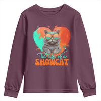 The Life Of A Showcat Youth Sweatshirt Funny Cat Showgirl Era Heart Shape - Wonder Print Shop