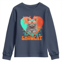 The Life Of A Showcat Youth Sweatshirt Funny Cat Showgirl Era Heart Shape - Wonder Print Shop