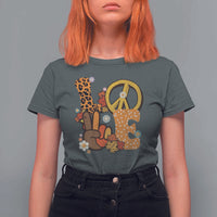 Thanksgiving T Shirt For Women Peace Sign Love Turkey Hand - Wonder Print Shop