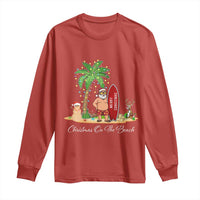 Hawaii Christmas Long Sleeve Shirt Christmas On The Beach Holiday Xmas Palm Tree