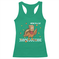 Turkey Cat Racerback Tank Top Funny Thanksgiving Meow - Wonder Print Shop