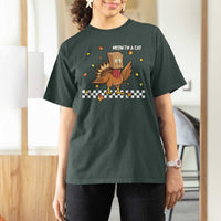 Turkey Cat T Shirt For Women Funny Thanksgiving Meow - Wonder Print Shop