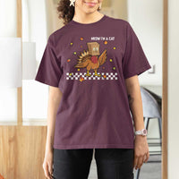 Turkey Cat T Shirt For Women Funny Thanksgiving Meow - Wonder Print Shop