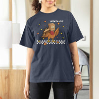 Turkey Cat T Shirt For Women Funny Thanksgiving Meow - Wonder Print Shop
