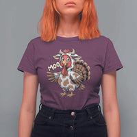 Funny Thanksgiving T Shirt For Women Turkey Moo Cow Lovers - Wonder Print Shop