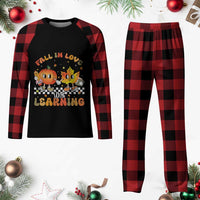 Autumn Teacher Plaid Pajama Set Retro Fall In Love With Learning Thanksgiving Pumpkin - Wonder Print Shop