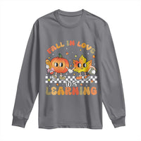 Autumn Teacher Long Sleeve Shirt Retro Fall In Love With Learning Thanksgiving Pumpkin - Wonder Print Shop