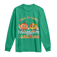 Autumn Teacher Long Sleeve Shirt Retro Fall In Love With Learning Thanksgiving Pumpkin - Wonder Print Shop