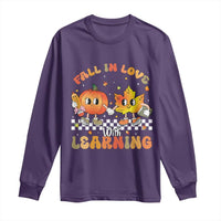 Autumn Teacher Long Sleeve Shirt Retro Fall In Love With Learning Thanksgiving Pumpkin - Wonder Print Shop