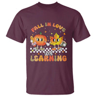Autumn Teacher T Shirt Retro Fall In Love With Learning Thanksgiving Pumpkin - Wonder Print Shop