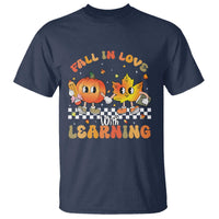 Autumn Teacher T Shirt Retro Fall In Love With Learning Thanksgiving Pumpkin - Wonder Print Shop