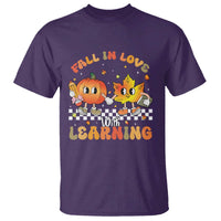 Autumn Teacher T Shirt Retro Fall In Love With Learning Thanksgiving Pumpkin - Wonder Print Shop